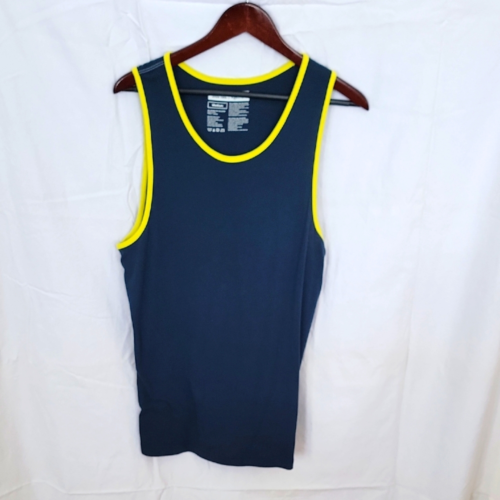 Men's Navy and Yellow Tank Top
